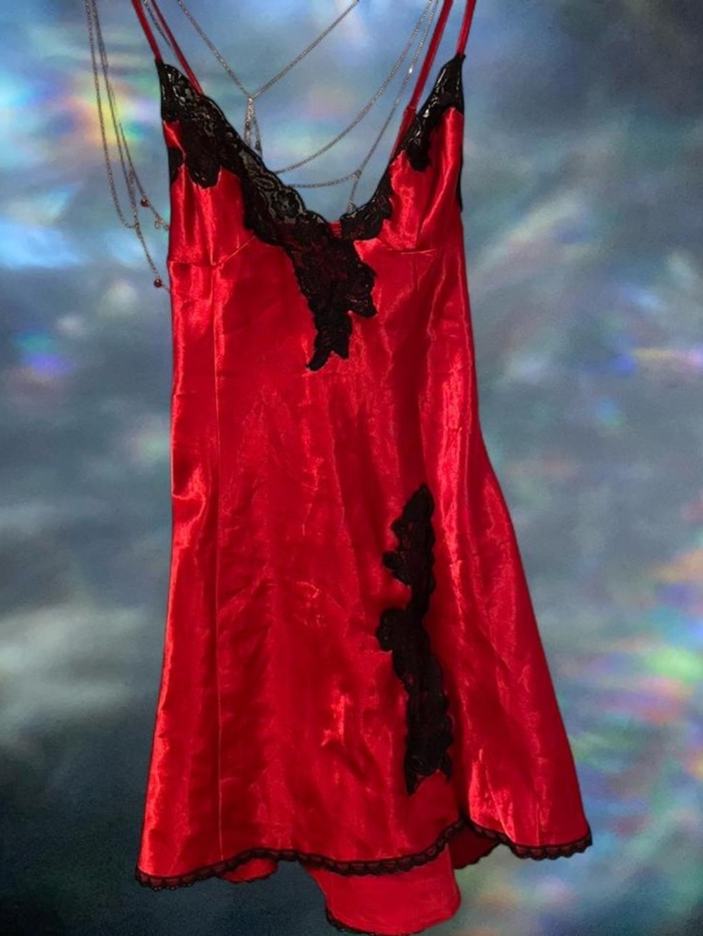 Red Satin Lace Trim Chemise - Women Intimates